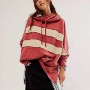 Free People Cream Striped Cowl Neck Sweater